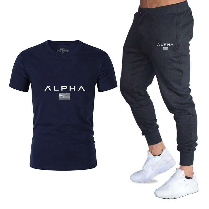 Summer Hot Sale Men's Sets T Shirts+pants Two Pieces Sets Casual Tracksuit Male 2019 Casual Tshirt Gyms Fitness trousers men