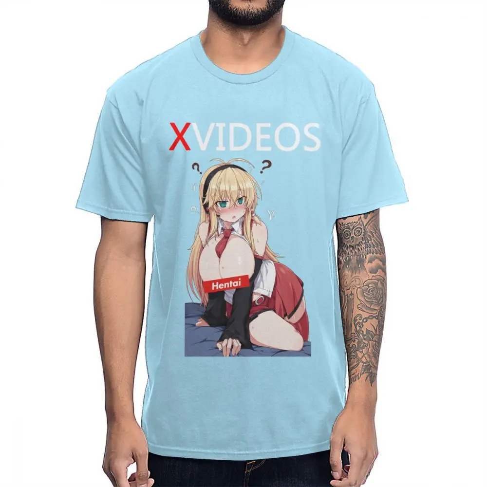 Xvideo Hentai Ahegao сексуальная девушка футболка для мужчин Новое поступление Camiseta хлопок S-6XL футболка - Цвет: Небесно-голубой