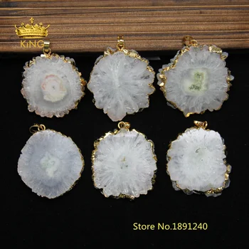 

5pcs Sun Flower Druzy Pendants Plated Edged Beautiful Flower Geode Druzy Pendant Solar Ag ate Druzy Quartz Slab Beads GH023