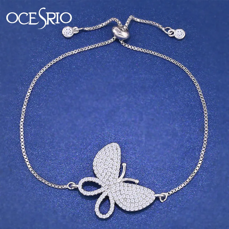 

OCESRIO Charms Bracelet Silver Zirconia Butterfly Adjustable bracelets & bangles Fashion bracelets for women Jewelry brt-a41