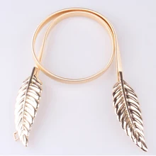 2016 New Fashionable Women Metal Leaves Elastic Waist Hot T-stage Belts For Women Golden Belt Female Evening Dress Cummerbund