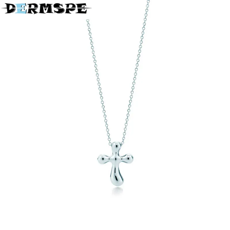 

DERMSPE TIFF 925 Sterling Silver Cross Popular Pendant Necklace, Clear CZ Women Pendants Necklaces Jewelry Birthday Gift
