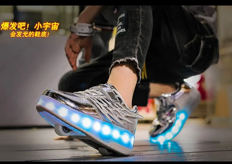 Белый Черный usb зарядка Мода для мальчиков и девочек жидкокристаллический световой ролик скейт обувь для детей Детские кроссовки с колесиками два колеса