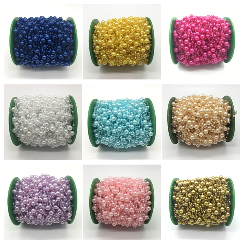 

5yards Fishing Line Artificial Pearls Beads Chain Garland Flowers Wedding Party Decoration Brides Headgear 13 color U pick