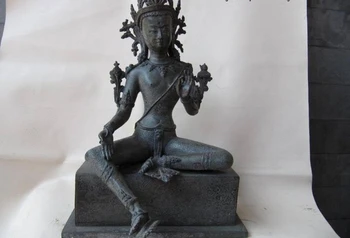 

Tibet Fane Pure Copper Bronze Carved Green Tara Kwan-Yin Goddess Buddha Statue