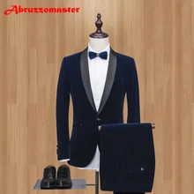 Бархатный приталенный мужской костюм на выпускной с шалевым отворотом Terno, приталенный мужской свадебный костюм на одной пуговице(пиджак+ брюки