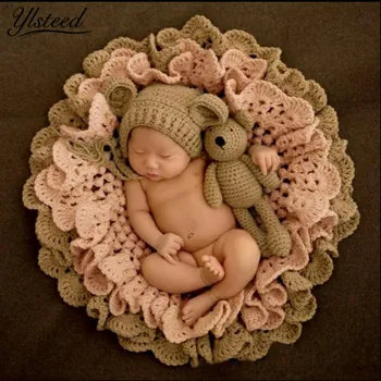 

Baby Photography Blanket Crochet Blanket Hat Bear Dolls Knitted Rabbit Hats Toy Baby Photo Props Newborn Fotografia Accessories