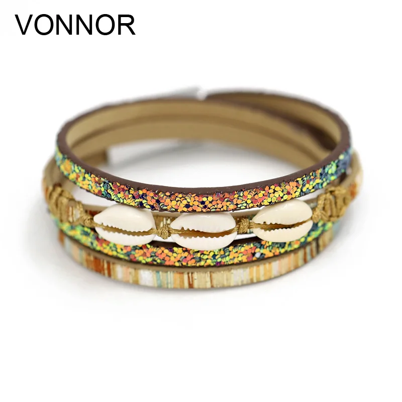 

Fashion Women Jewelry Shell Bracelets 2019 Sparkling Sequin multi-layer Leather Bracelet Female Gift Accessories Dropshipping