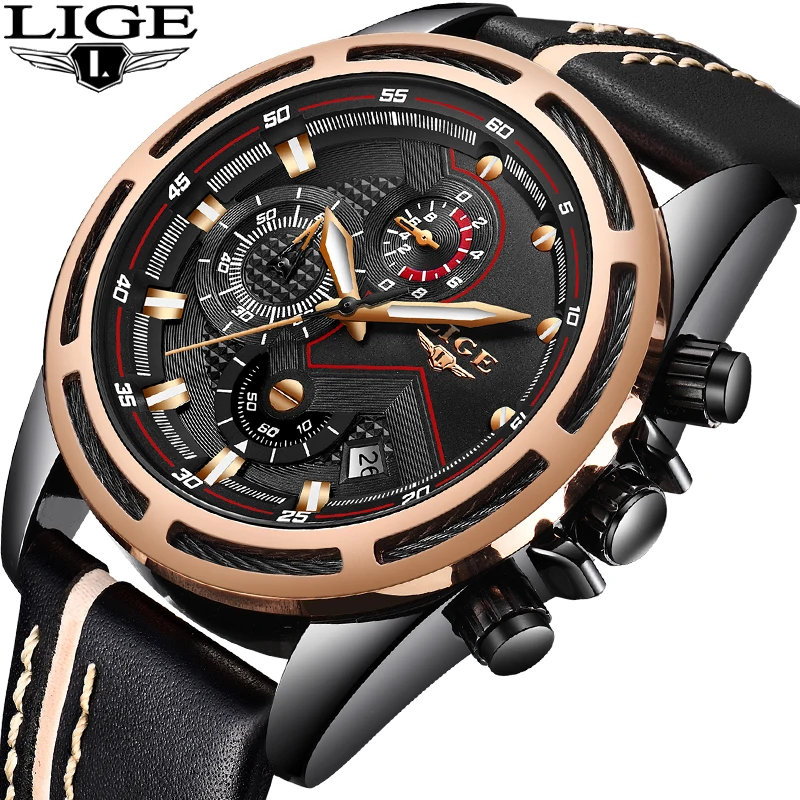 

Relogio Masculino 2018 LIGE Men Watches Top Brand Luxury Fashion Quartz Wristwatch Men Leather Sport Military Waterproof Clock