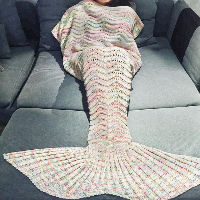 180x90cm Ripple Soft Wool Knitted Mermaid Tail Blanket Adult Handmade