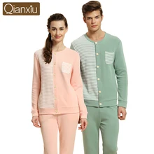 Осенний Топ Qulaity Домашняя одежда пары Повседневная Лоскутная Пижама Наборы Мужской Хлопковый пижамный комплект мужской с круглым вырезом воротник пальто и брюки