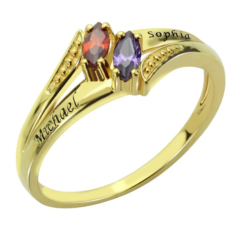 Customized Two Names Birthstone Ring for Couple Lovers Mom Woman Costume Letter Engagement Wedding Rings Silver 925 Jewelery