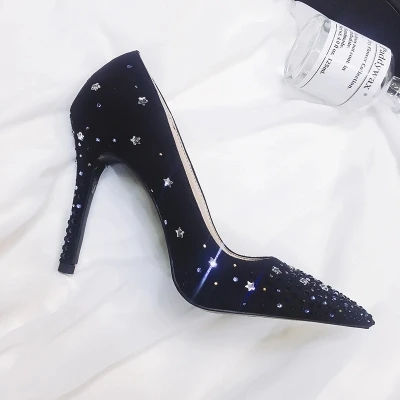 

Shoes woman Rhinestone pointed shoes women's fine with real sheepskin shallow breath temperament sexy high-heeled shoes 2-9CM