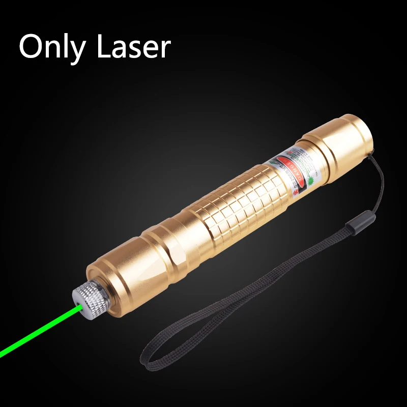 Охотничья лазерная указка Зеленая лазерная указка 532 нм 10000 м Висячие лазеры для дальних расстояний для сжигания петарды+ зарядное устройство ЕС+ аккумулятор - Цвет: Золотой