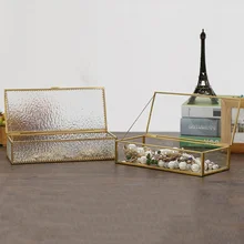 Ретро медная стеклянная шкатулка для украшений ювелирные часы отделочная коробка двойное ожерелье стеллаж для хранения настольного хранения