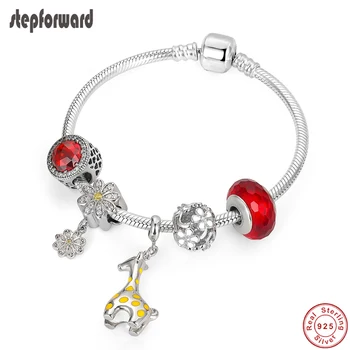 

STEP FORWARD Hot Sale 925 Sterling Silver Trendy Giraffe Daisy Pendant Bracelets & Bangles For Woman DIY Fashion Jewelry WLB016