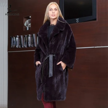 

FURSARCAR Real Natural Mink Fur Winter Coat For Women Top Quality Genuine Luxury Fur V-Neck Trench Female Long Jacket 2019 New