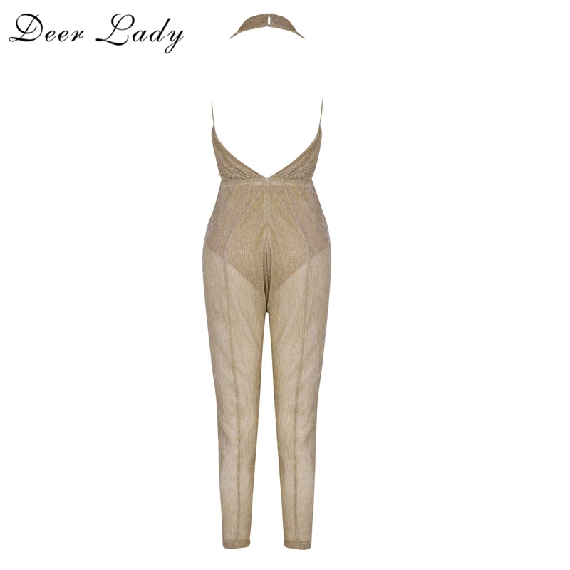 Deer Lady Bodycon Jumpsuits Women 2018 Long Bodysuits Mesh Stretch Jumpsuit Sexy Halter Jumpsuit High Quality Wholesale HL