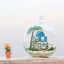 Стеклянный шар набор любви Эгейское DIY Мини Деревянный миниатюры для кукольного домика мебель ручной сборки синий дом MG001