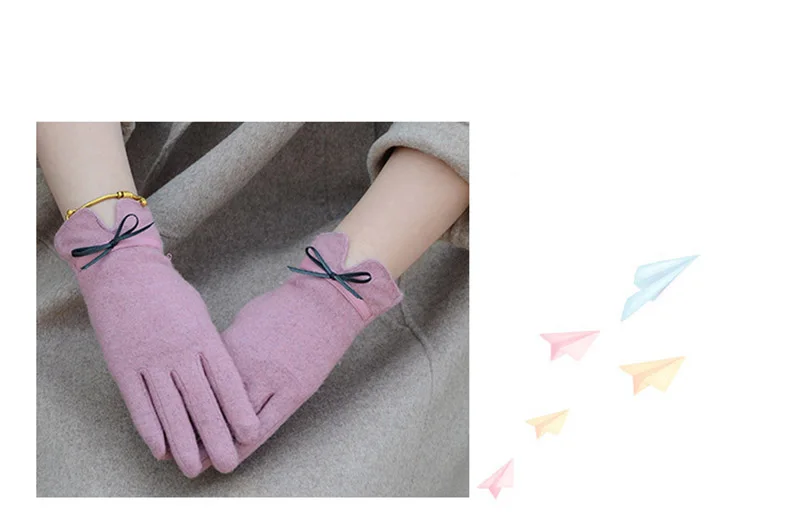 Women touch Mitten Gloves Winter Women Warm Cashmere Full Finger Leather Bow Gloves Wool Embroidery Touch Screen Gloves C23