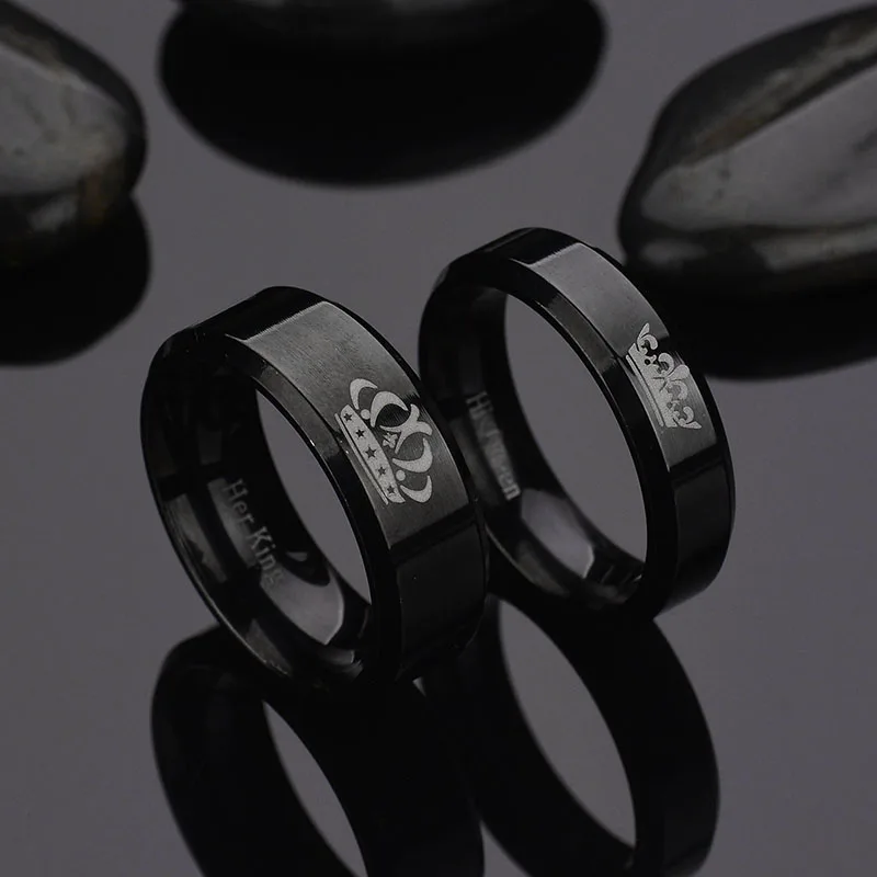 Hot Stainless Steel King And Queen Couple Rings For Lovers Letter Crown Rings Love Promise Jewelry Drop Shipping