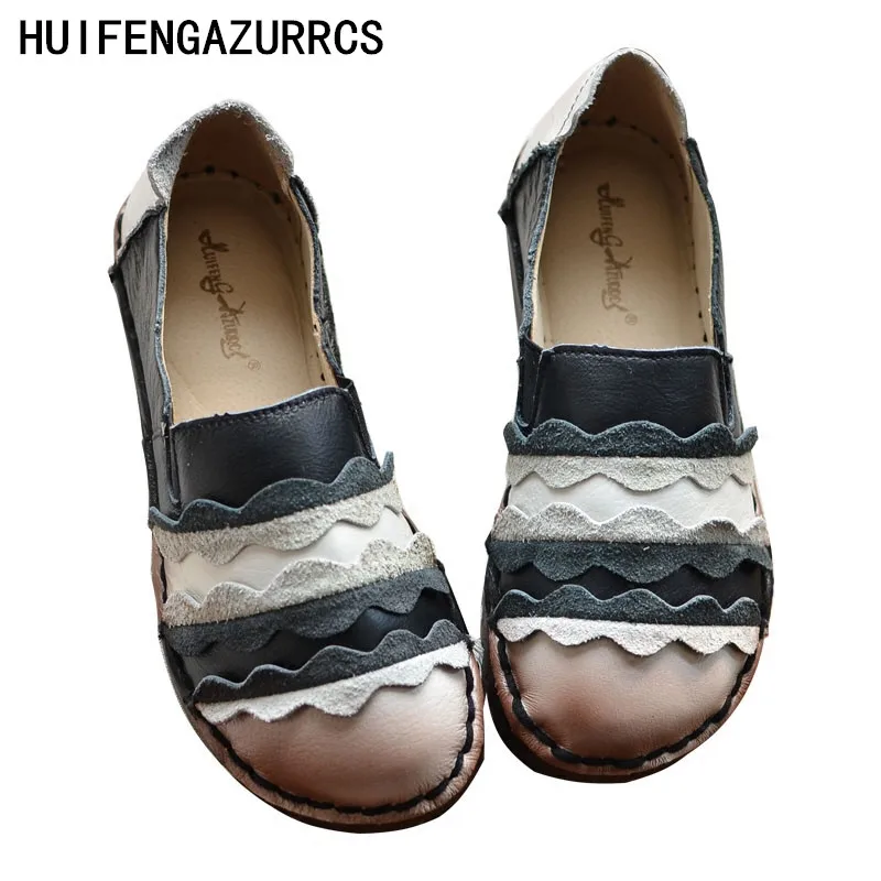 

HUIFENGAZURRCS-Original design cowhide round color women shoes flat soft outsole comfortable the retro art mori girl flats shoes