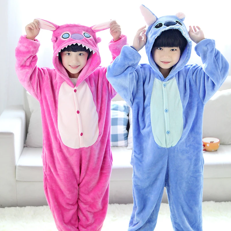 Children Kids Animal Onesie Pijamas Blue Pink Stitch Pajamas Cosplay Party Costume Pyjamas Boys Girls Sleepwear