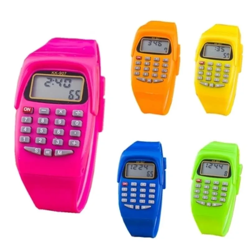 

2019 Children School Calculator with LED Watch Function Silicone Sports Multifunction Study Tools as Kids Boys Girls Gifts