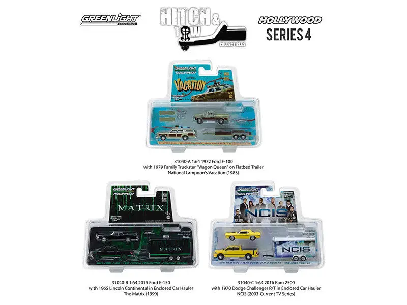 

3 Piece Set GL 1:64 Hollywood Hitch & Tow Series 4 alloy model Car Diecast Metal Toys Birthday Gift For Kids Boy