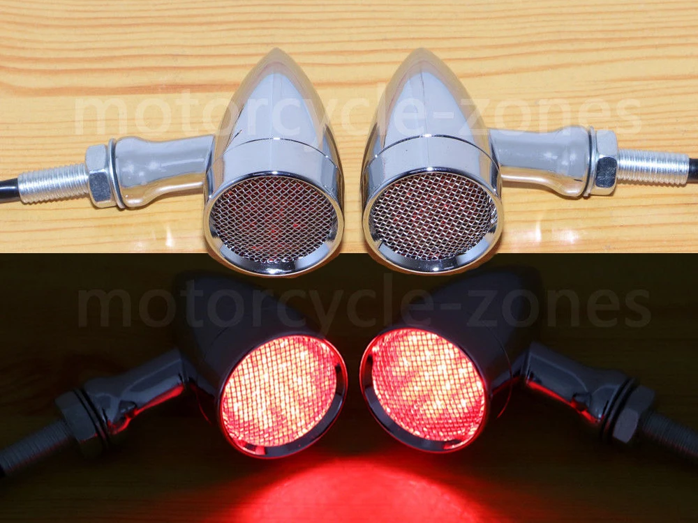 

Motorcycle Retro Bullet LED Turn Signal Brake Light Mesh Lens Lamp For Harley Sportster Chopper Bobber