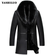 Модные винтажные Ретро мужские официальные пальто, приталенные однобортные с отложным воротником, воротник лисы, теплая верхняя одежда из натуральной кожи