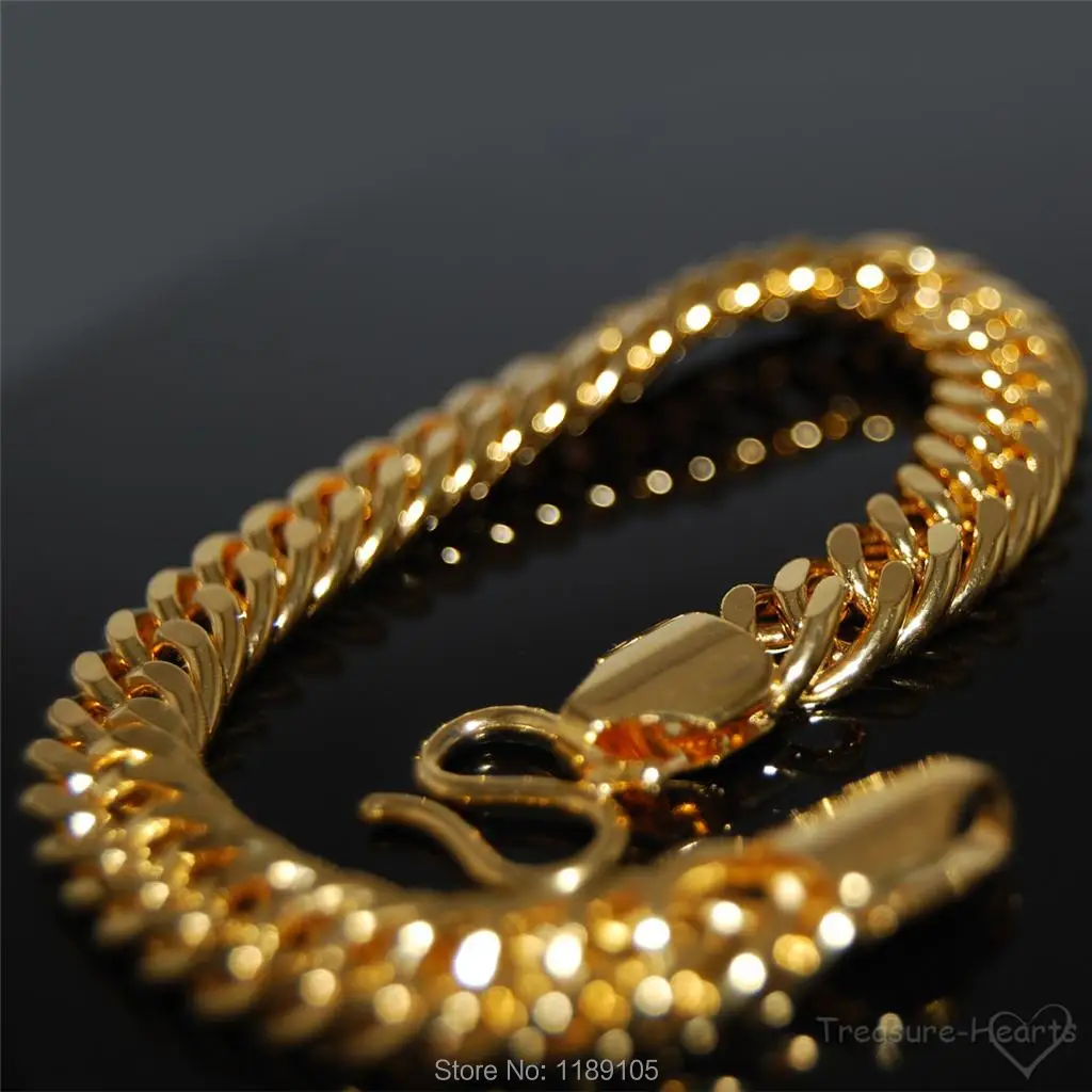 9"ITALIAN mens bracelets 18k 18ct Real yellow gold filled Solid curb