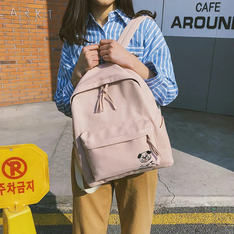 Women Backpack Schoolbag Canvas Cute Dog Embroidery Cotton Fabric Backpack Female Vintage Notebook Backpack For Girls School Bag (12)