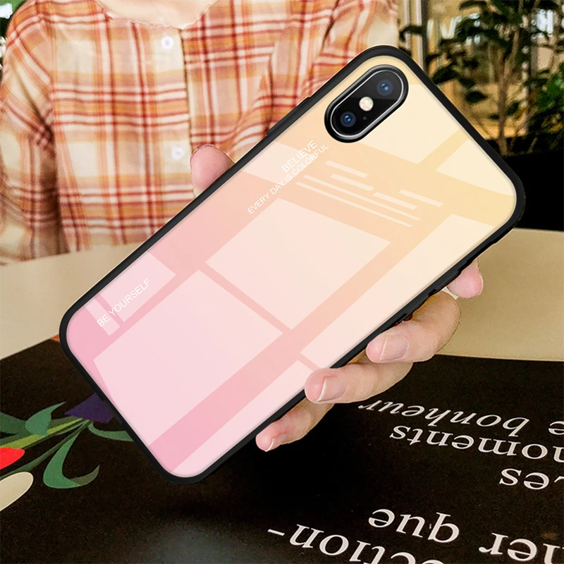 Градиентный чехол из закаленного стекла для iPhone XS Max XR X, цветной чехол для телефона, защитный чехол для iPhone 6, 6 s, 7, 8 Plus, 11 Pro, Max 10