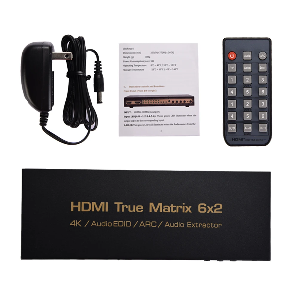 Матричный Коммутатор HDMI 6X2 с оптическим аудиовыходом L/R поддержка Ultra HD 4K x 2K 3D 1080P