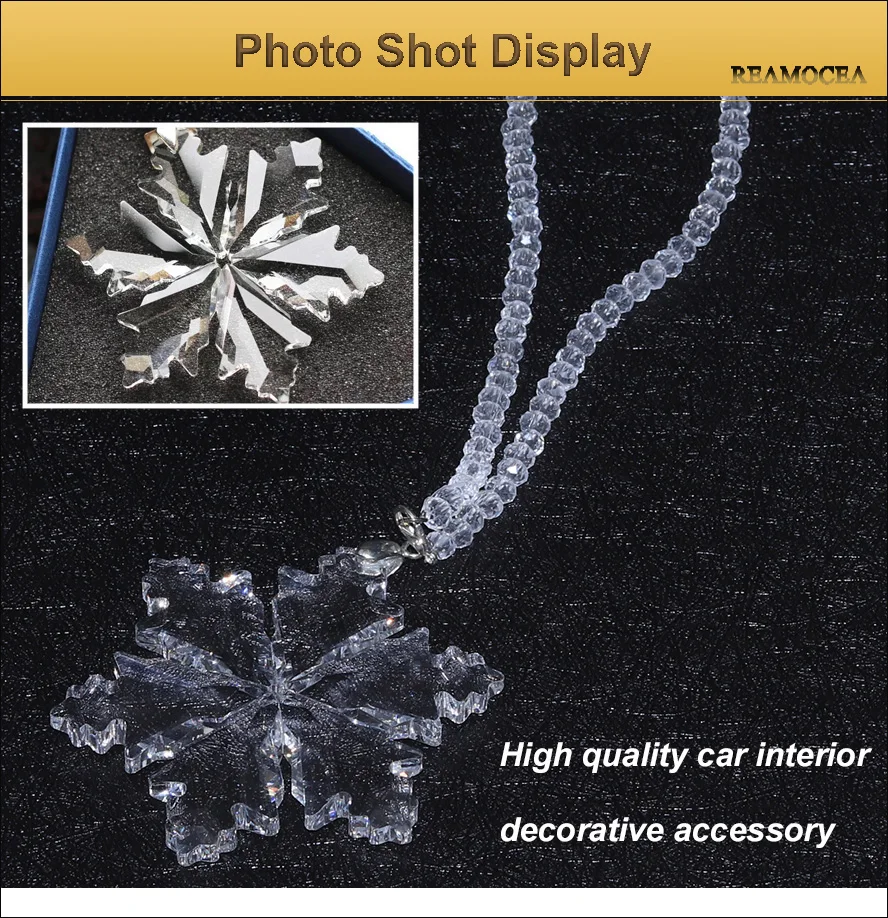 Reamocea Car Interior Crystal Snow Flower Hanging Pendant Decorations Chirstmas Suspension Rearview Mirror Snowflake Ornament (12)