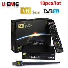 10pcs V8 Super DVB-S2 Satellite TV Receiver With USB Wifi Support PowerVu Biss Key clines Newcamd Youtube Youporn Set Top Box