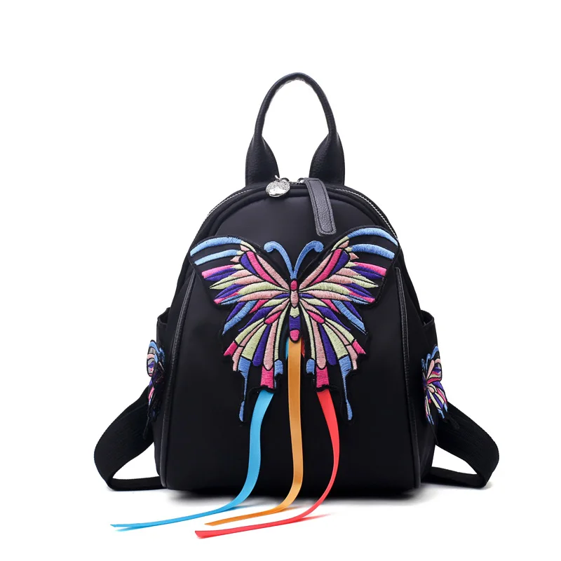 Новая мода для женщин рюкзак девушка большой ёмкость сумки на плечо Национальный вышивка ручной работы бабочка повседневное сумка