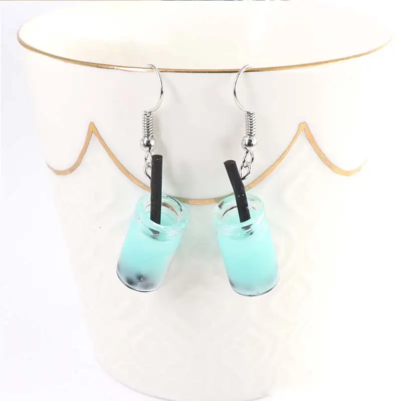 Personality Resin Milk Tea Drink Earring Girls Gifts Colors Candy Color Creative Unique Bubble Tea 45 Colors Drop Earrings 1Pair - Окраска металла: 20