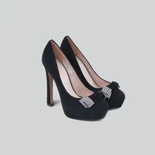 BASIC-EDITIONS Women Suede Leather Black Platform Shoes Party Wedding High Heeled Shoes with Crystal Decoration – A2125A-68