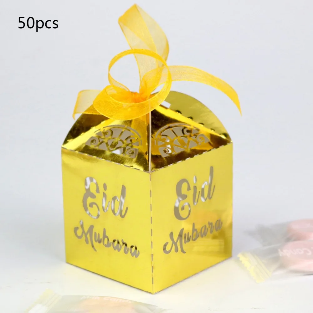 

Gold Silver Happy Eid Mubarak Candy gift box ramadan decorations Islamic party happy Eid Mubarak DIY decoration 50pcs/lot