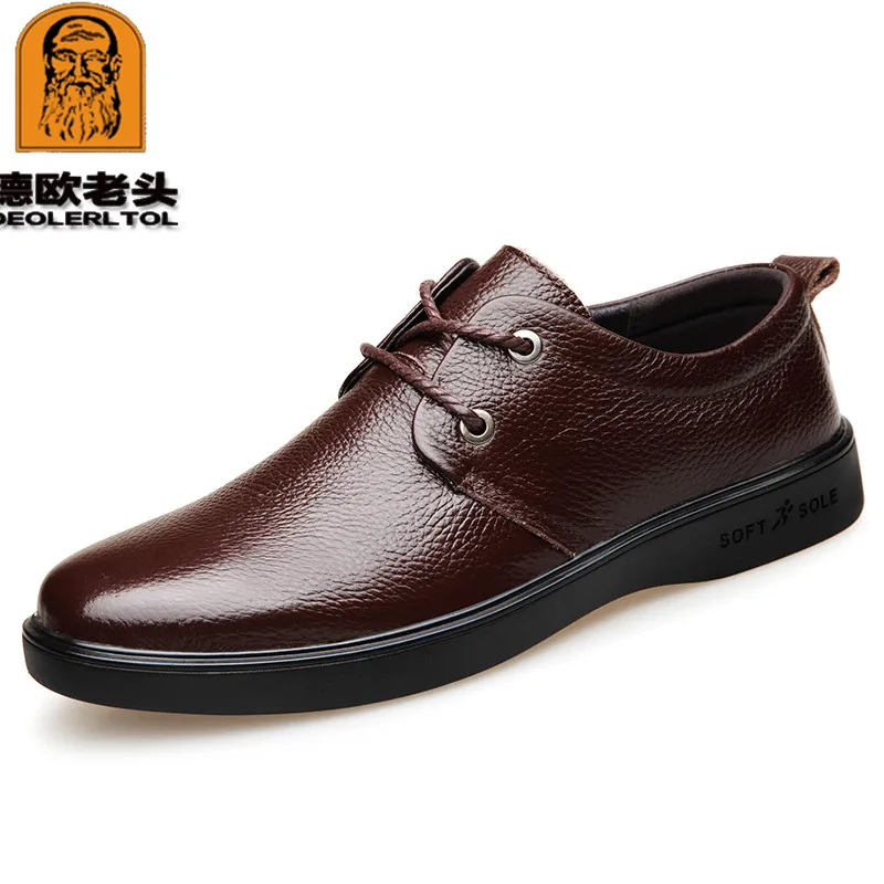 2018 New Men's Genuine Leather Shoes Black Soft Man Dress Shoes Brand Spring Soft Office Man Cowhide Shoes