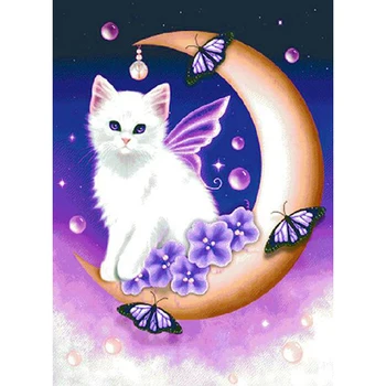 

DIY Diamond Embroidery Moon and cat Full Square/round Diamond Painting Cross Stitch Kit Mosaic Home Decor