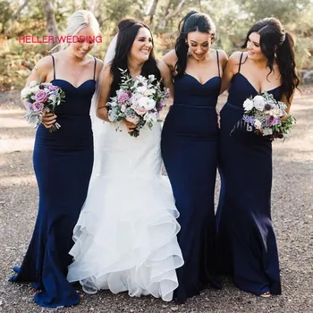 

Modest Bridemaids Dresses For Wedding Spaghetti Straps Mermaid navy blue bridesmaid Dresses Vestidos Dama De Honor Largos
