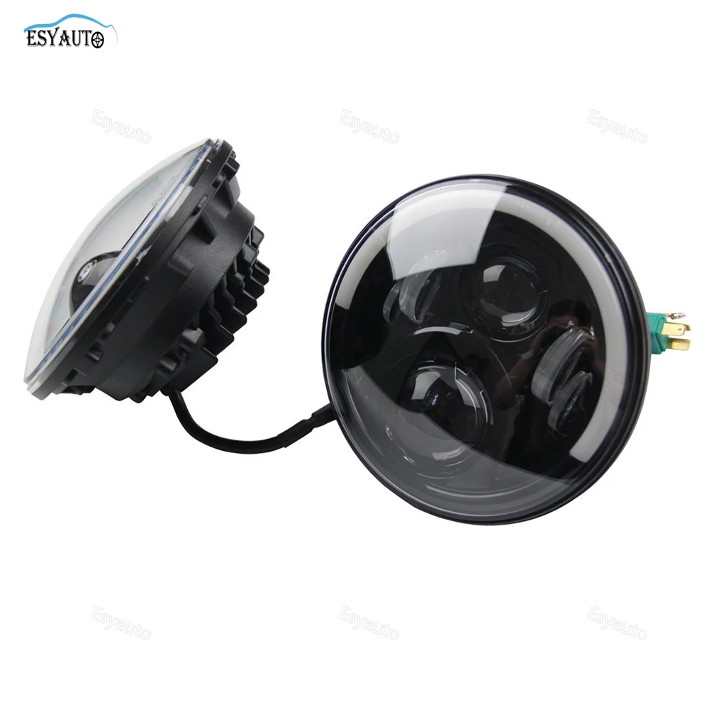 Pair 7 inch 60W Headlight With DRL&Soft Cornering Lamp Half Halo Ring
