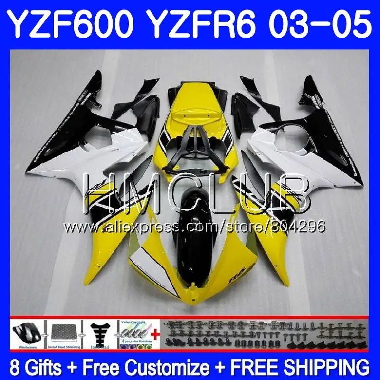 

Bodywork For YAMAHA YZF-R6 03 05 YZF600 YZFR6 03 04 05 101HM.18 YZF-R600 Yellow white YZF 600 R 6 YZF R6 2003 2004 2005 Fairings