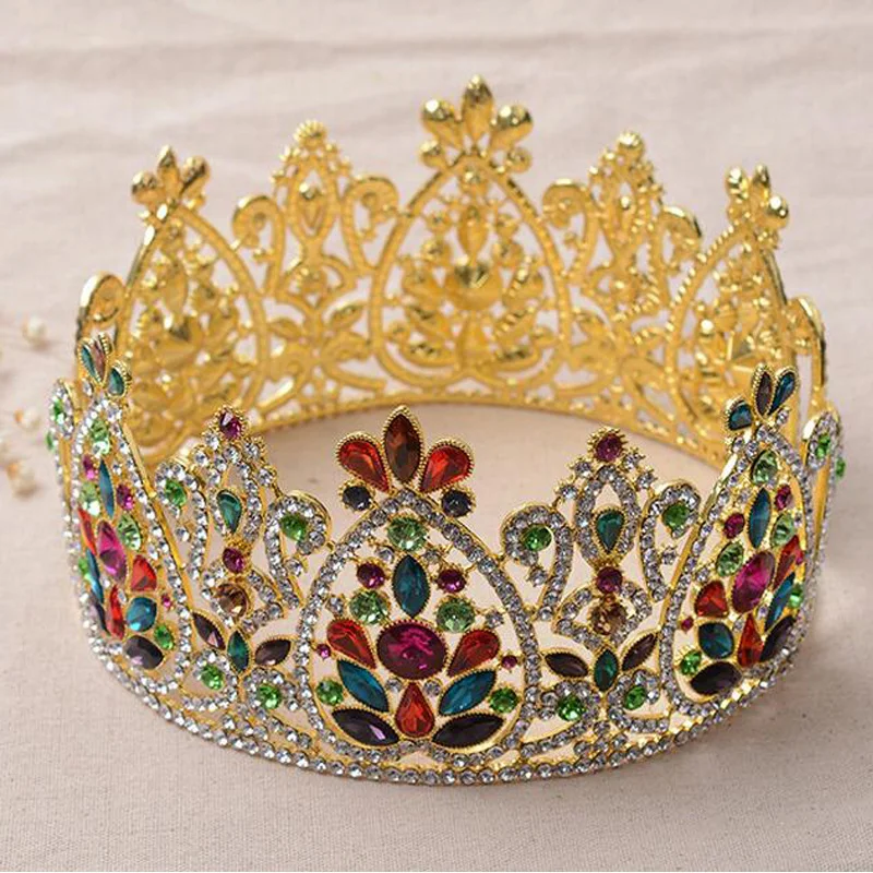 تيجان ملكية  امبراطورية فاخرة Color-big-bridal-crowns-Gold-plated-Baroque-crown-Vintage-Veil-tiaras-wedding-hair-accessories-Prom-Headpiece