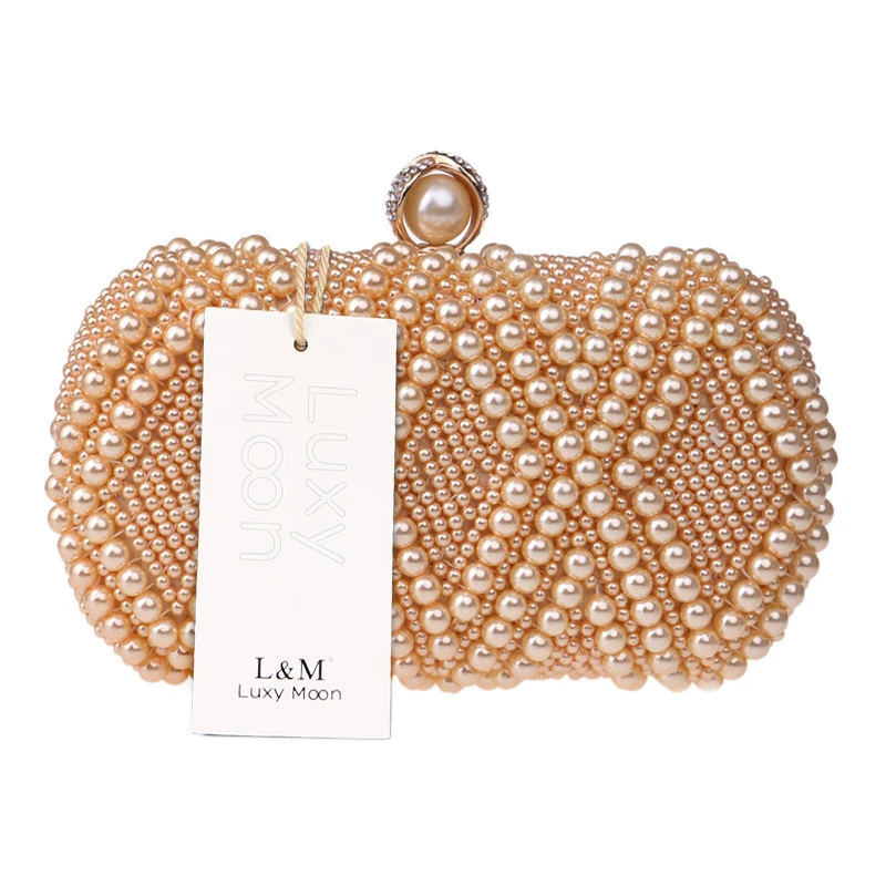 Luxy Moon Gold Beaded Bridal Clutch Evening Bag Front View