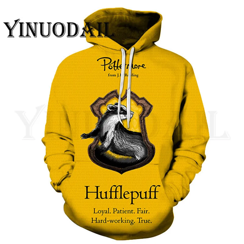 

Hufflepuff Wizardry 3D Printed Hoodie with Pocket Ravenclaw Gryffindor for Sweatshirt Hip Hop Hoodies Harri Potter Harajuku Top
