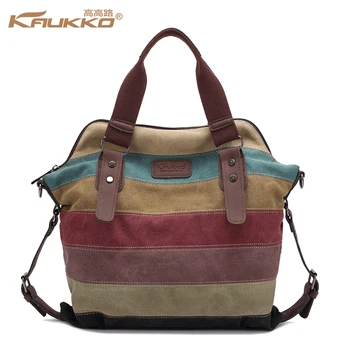 

KAUKKO Casual Canvas Bag Tote Striped Women's Big Handbags Patchwork Shoulder Bag School Messenger New Fashion Sac A Home Casual